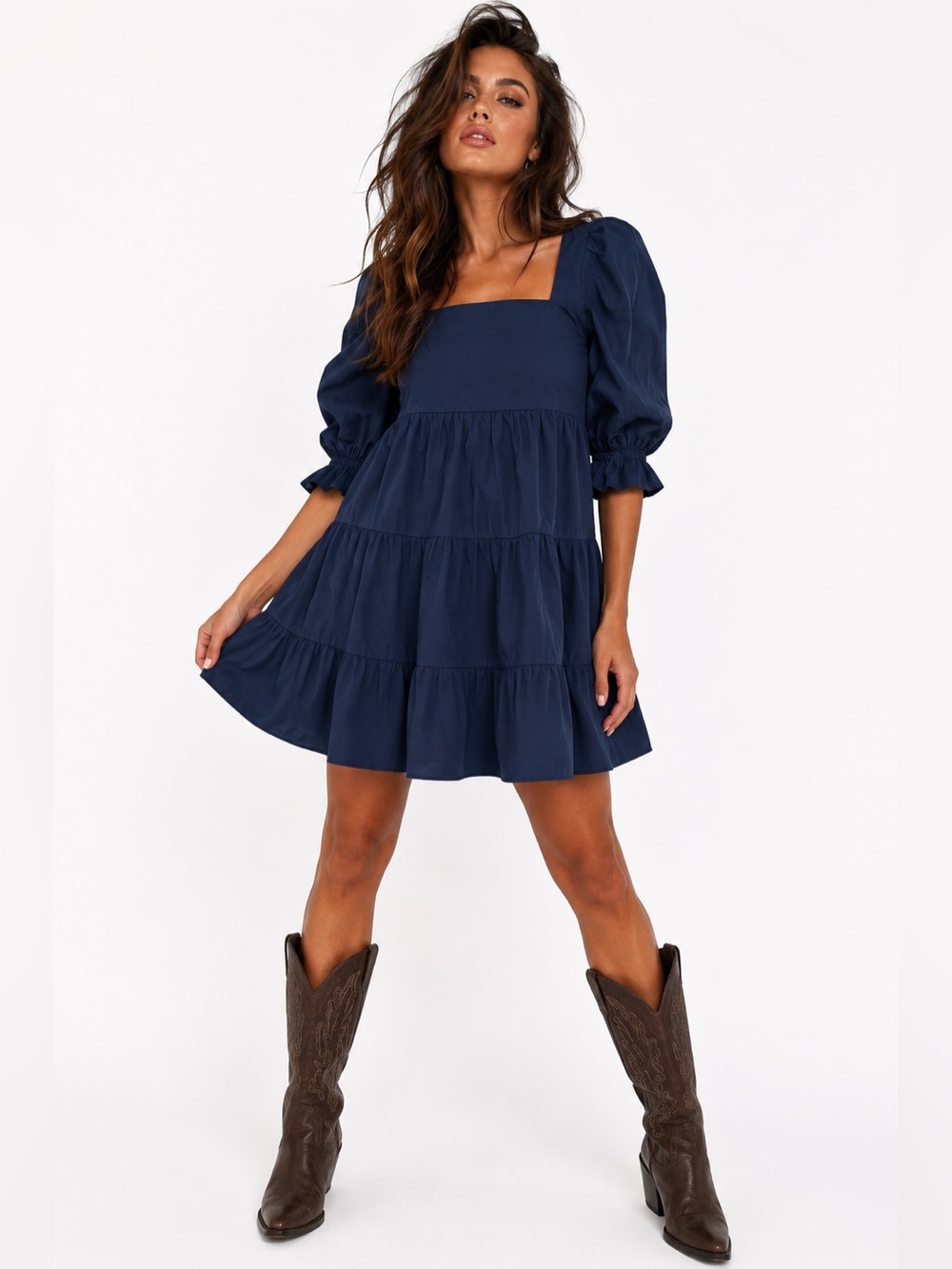 Madewell Navy Tiered Puff Sleeve Mini Dress – Size 8